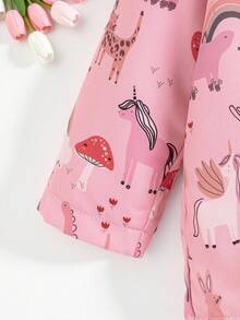 SHEIN 少女卡通印花连帽长袖夹克