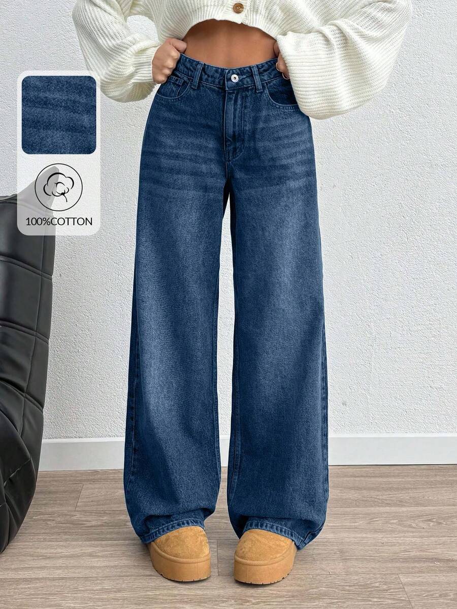 EURMUSE HIGH RISE WIDELEG Y2K STYLE LOOSE FIT WOMEN JEAN - Dark Wash - View 1