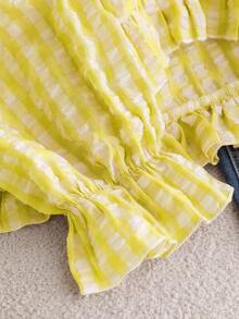CosyJoli Plus Size Plaid Front Button Ruffle Lantern Sleeve Fashion Shirt Butter Yellow - Light Yellow - View 4