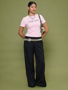 COUREZ Low Rise Baggy Asymmetric Waist Trousers /Y2K Fall For Women Winter For Women Casual Bottoms Wide Leg Pants Going Out Casual Party Black Pants