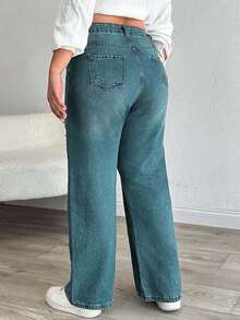 EURMUSE HIGH RISE STRAIGT CUT RIPPED PLUS SIZE WOMEN JEAN - Dusty Blue - View 2