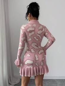 Selianne Váy len ôm sát thiết kế bèo nhún họa tiết da báo thời trang thu đông dành cho nữ - Hồng - Xem 2