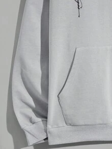 EURMUSE Sudadera con capucha regular con estampado de letras de algodón para hombres - Gris - Ver 5