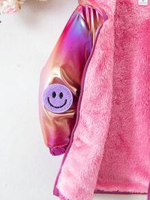 SHEIN Elladie kids 年轻女孩 1 件毛绒保暖经典街头风格连帽长袖外套年轻女孩蓬松外套 - 彩色 - 查看 8