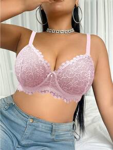 DesireSculpt Áo ngực nâng ngực ren gọng cỡ lớn - Hồng - Xem 4