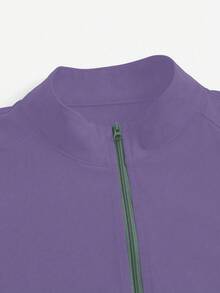 SHEIN TaskFit Contrast Color Zipper Pocket Long Sleeve Scrub Uniform Jacket - Purple - View 7
