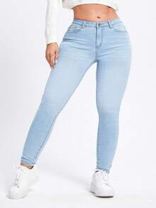 SHEIN CURVE+ Quần jeans skinny nữ cỡ lớn, có túi, kiểu dáng wash, đa năng cho mặc hàng ngày. - Rửa nhẹ - Xem 3