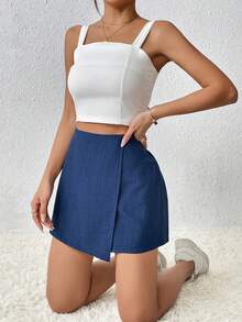 Chiquease High Waist Wrap Front Skort - Navy Blue - View 4