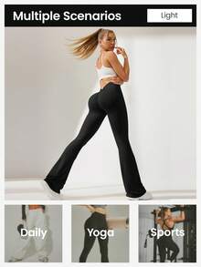 Easithlete Calça de Ioga Flare Franzida de Cor Sólida para Mulheres - Multicolorido - Visão 6