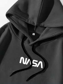 EURMUSE Áo hoodie dài tay thường ngày có mũ trùm đầu in chữ cho nam - màu đen - Xem 7