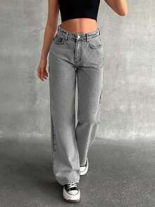 EURMUSE Blugi Carpenter cu talie înaltă și croială dreaptă