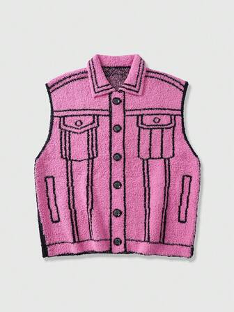 Prep Men's Contrast Color Sleeveless Front Button Knit Vest