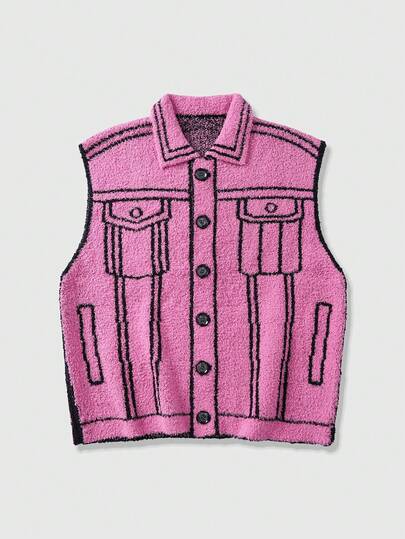 Prep Herren Kontrast-Farbiger Ärmellose Strickweste mit Knopfleiste vorne