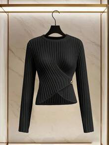Franclia 女士优雅针织套头衫，休闲百搭，浪漫法式风情，秋冬 - 黑色 - 查看 6