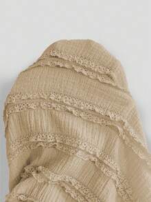 Elenzga 女式粉色纹理面料休闲度假风格长袖方领纽扣上衣和超长 A 字裙两件套，秋季 - 卡其色 - 查看 6