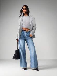 MISSGUIDED Professional Herringbone Blazer With Notch Lapels And Button Closure For Office Business - Grey - View 4