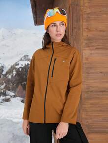 In My Nature 女式刺绣连帽拉链休闲户外夹克 - 棕色 - 查看 4