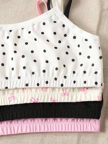 SHEIN 4件套女童彩色心形、波尔卡圆点、条纹图案内衣套装 - 彩色 - 查看 3