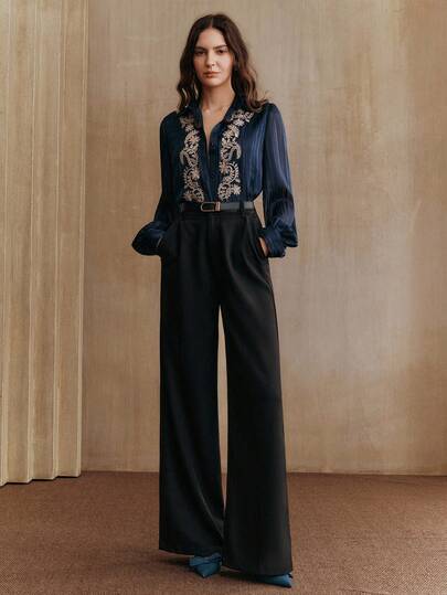 Anewsta 女士刺绣衬衫，优雅时尚，百搭上衣