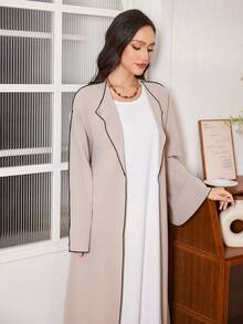 Al Najma 卡其色撞色翻领长袖金色装饰纽扣宽松休闲夹克，秋冬 - 卡其色 - 查看 5