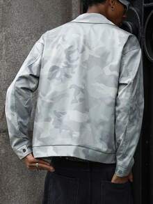 Manfinity LEGND 年轻休闲翻领迷彩绿色男士夹克和外套 - 綠色 - 查看 2