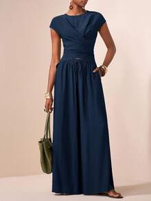 Zivah 2025春夏新款休闲度假日常出游百搭穿搭优雅邮轮旅行海边沙滩度假日光浴网红款小圆领叠穿 - 藏蓝色 - 查看 7