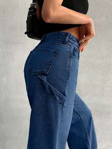 EURMUSE High Waist Straight Leg Jean Carpenter - Dark Wash - View 4