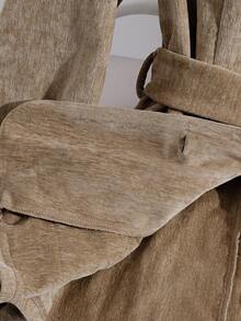 GlowEve 女士优雅商务通勤天鹅绒面料腰带西装外套，秋冬 - 卡其色 - 查看 5