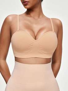 SHAPORA 1pc Women Seamless Bra, Wireless, Padded, Push-Up, Adjustable Straps, Comfortable & Minimalist Design - Apricot - View 5