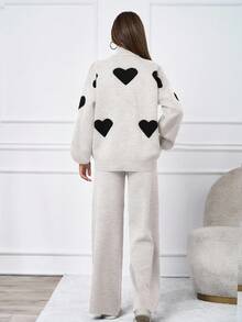 SHEIN Tall 2pcs/Set Casual Heart Pattern High Neck Sweater - Apricot - View 2