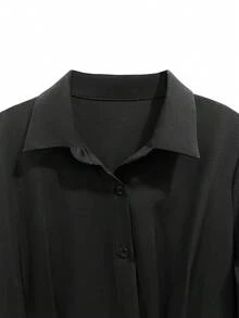 Franclia 海军蓝色长袖中长连衣裙，时尚法式束腰，适合秋季女性 - 黑色 - 查看 3