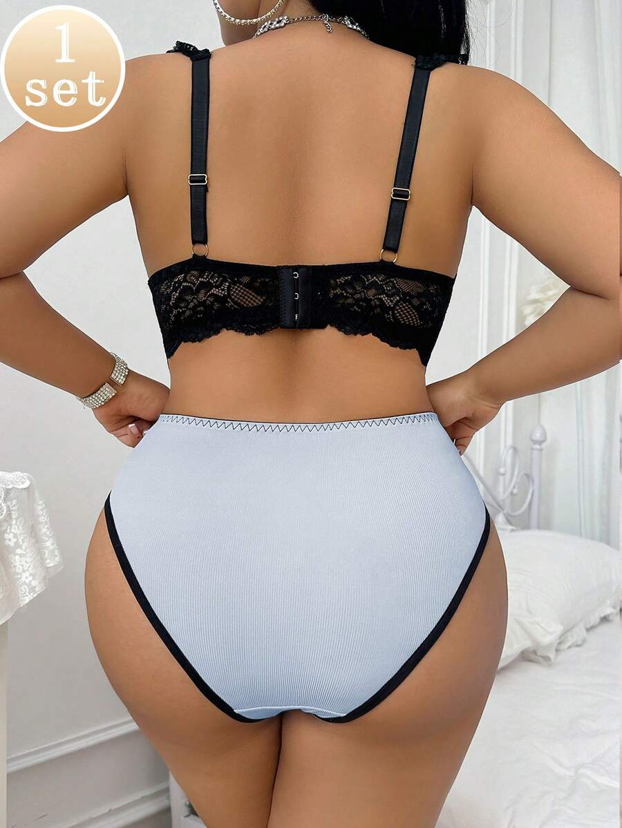 SHEIN Set de 2 sujetadores con aros y encaje para tallas grandes - Azul - Ver 1