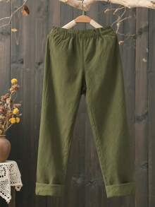 Omancia Women's Casual Solid Color Corduroy Pants, Versatile For Autumn - Olive Green - View 2