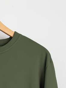 SHEIN LUNE Áo nỉ dài tay cổ tròn in chữ thời trang cỡ lớn - màu xanh lá - Xem 3