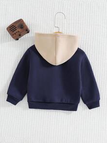 Cozy Pixies 男婴字母图案撞色卫衣，秋冬季女童服装 - 藏蓝色 - 查看 2