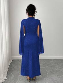 Elenzga Plus Size Sequin Shiny Elegant Fashion Dress - Royal Blue - View 2