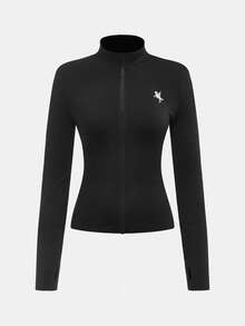 SHEIN Girlism Tween Girls' Casual Yoga Sports Fitted Zip-Up Collar Knit Top & High Waist Leggings Set,Black Autumn Modest Gym Outfit For Fall Winter Daily Wear - Black - View 7