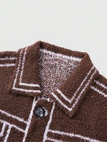 ROMWE MEN Prep Men's Contrast Color Sleeveless Front Button Knit Vest - Brown - View 3