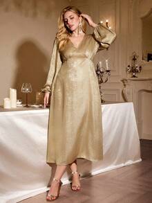 Auralis Elegant Plus-Size French Gold Maxi Dresses,Formal Autumn Women's Clothing,Middle Eastern Party Dress,Prom Wedding Date Outfits,New Year's Eve Gown - Champagne - View 3