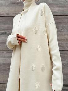 EURMUSE High Neck Knit Top and Knit Pants and Open Front Cardigan - Beige - View 7