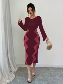 Elenzga Women's Sweater Dress With Flare Sleeves - Burgundy - View 5