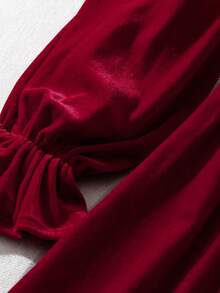 GlowEve Đầm dài tay màu đỏ công sở dáng chữ A cạp nhung thanh lịch, thời trang đi làm hàng ngày, phong cách Pháp, cổ điển, dự tiệc Giáng sinh, năm mới, ngày lễ, thu đông - Màu Đỏ Sâu - Xem 5