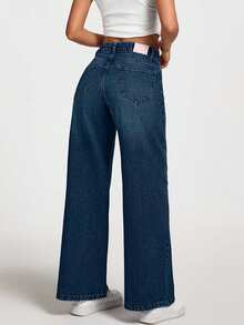 EURMUSE Quần jean ống đứng lưng thấp màu trơn cho nữ - Rửa tối - Xem 5