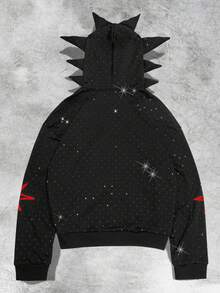 ROMWE MEN Street Life بلوزة رياضية هودي رجالية مزينة بقرون مرصعة بالألماس اللامع