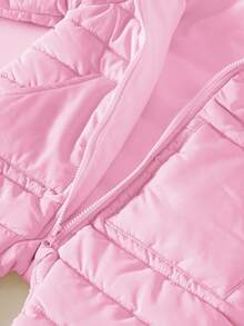 SHEIN Baby Girls' Casual Cute Hooded Zip-Up Long Sleeve Jumpsuit With Thermal Lined, Winter