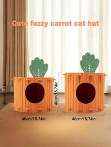 PETSIN 1 件大号 40x40 小号 30x40 尺寸半封闭双层设计透气易清洁提供安全舒适的空间可爱的胡萝卜图案橙色毛毡猫床宠物窝非常适合猫爱好者作为生日礼物适合室内家庭办公室四季使用猫洞舒适的藏身处宠物家具