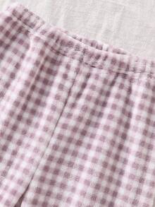 Girls' Purple Plaid Fleece Long Sleeve Top And Pants Comfortable Pajama Set - Mauve Purple - View 4