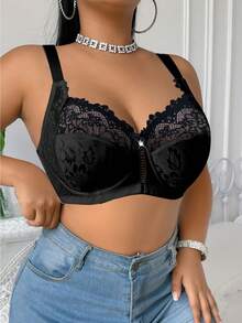 SHEIN 1pc Plus Size Lace Patchwork Wireless Bra