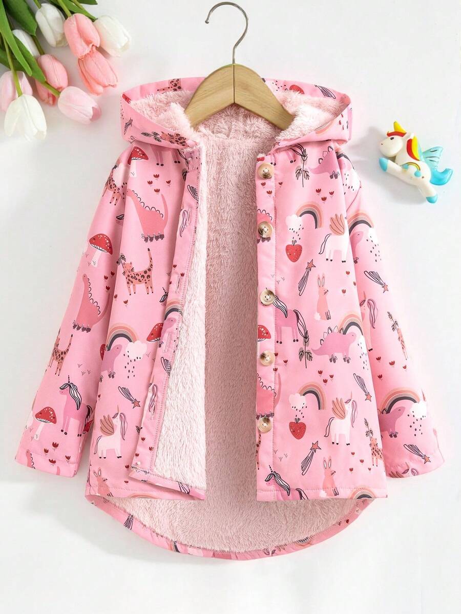 SHEIN 少女卡通印花连帽长袖夹克