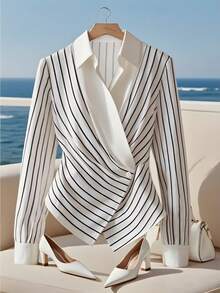 GlowEve Áo sơ mi sọc dài tay màu mơ thanh lịch, kiểu Pháp, thời trang đi làm hàng ngày, cổ điển, đa năng, ngày lễ, công sở, thu/đông - Nhiều màu - Xem 1